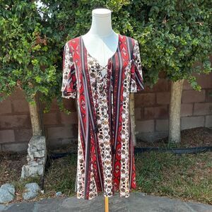 NWOT Show Me Your MuMu Red White Gold Black Patterned Dress Lace up Tassels